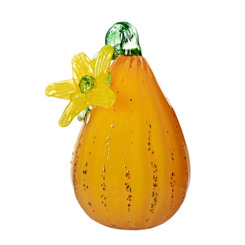 Halloween|Obst & Gemüse^Cristalica GmbH Kürbis Gemüse mit Blüte 30cm Glas Früchte Figuren Küche Vitrine Sammeln Glaskunst