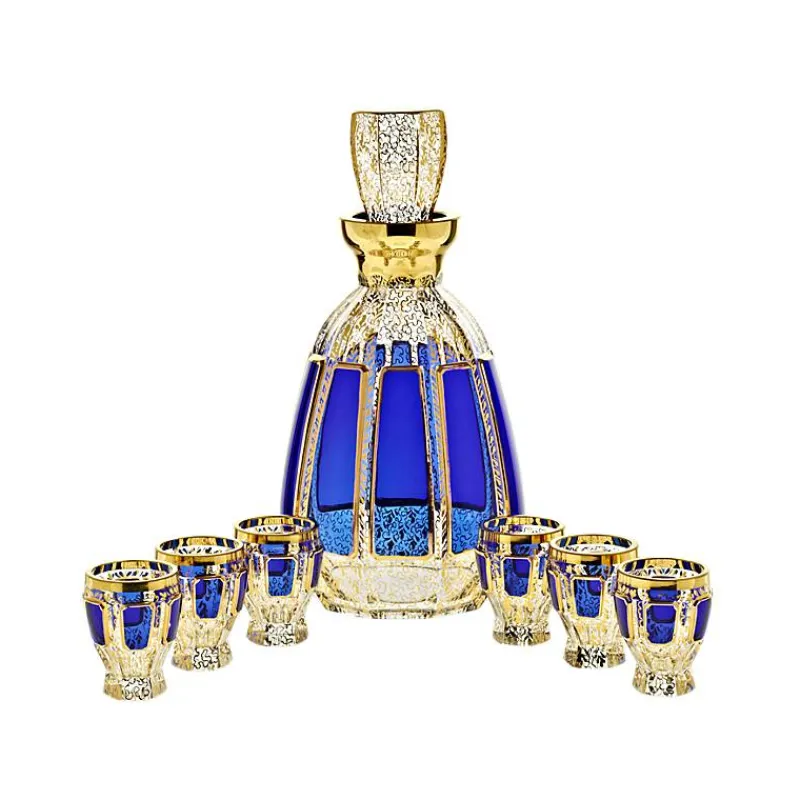 Gläser Mit Karaffe^Art Glass Likörset Blue Queen 7-tlg
