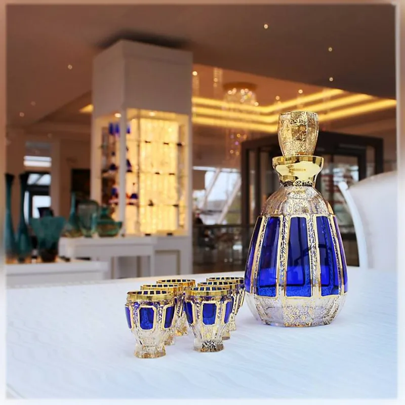 Gläser Mit Karaffe^Art Glass Likörset Blue Queen 7-tlg