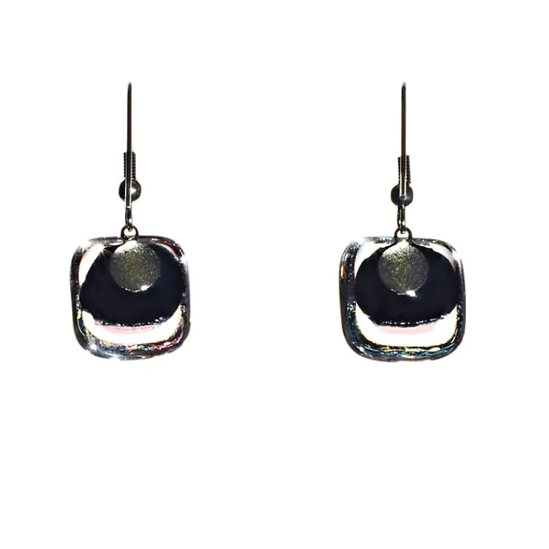 Ohrringe|Fusing Glasschmuck^Schmuck Ohrringe mit Glasstein Violett Fusing