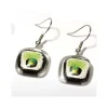 Fusing Glasschmuck^Art Glass Ohrringe mit Glasstein weiß Grün Fusing