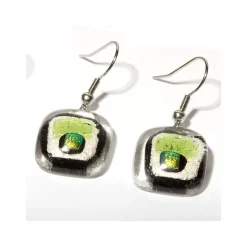 Fusing Glasschmuck^Art Glass Ohrringe mit Glasstein weiß Grün Fusing
