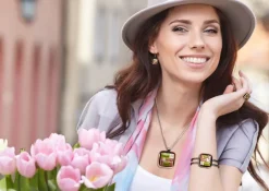 Fusing Glasschmuck^Art Glass Ohrringe mit Glasstein weiß Grün Fusing