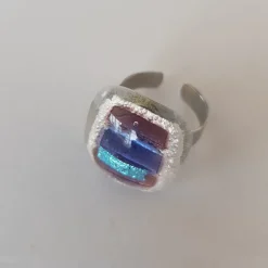 Ringe|Fusing Glasschmuck^Cristalica Ring mit Glasstein Lila Blau Fusing