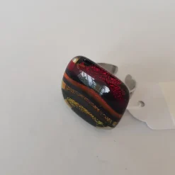 Ringe|Fusing Glasschmuck^Cristalica Art Glass Ring mit Glasstein Red Rainbow Fusing
