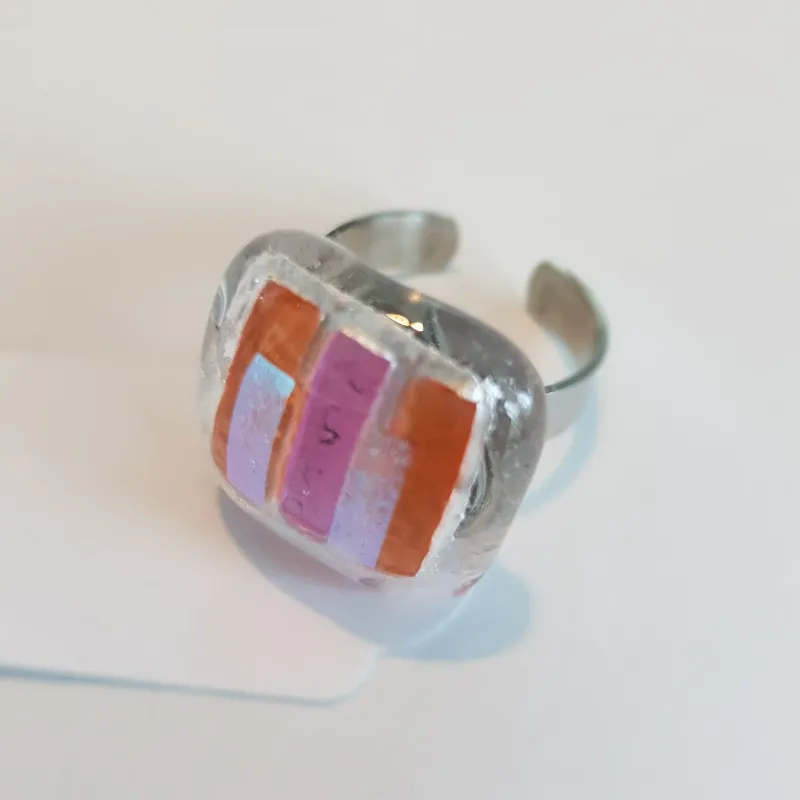 Ringe|Fusing Glasschmuck^Cristalica Art Glass Ring mit Glasstein Rosa Orange Fusing