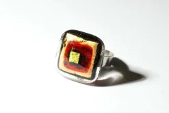 Ringe|Fusing Glasschmuck^Cristalica Ring mit Glasstein Rot Gold Fusing