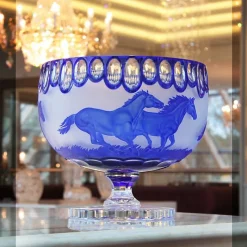 Schalen^Art Glass Schale mit Fuß handgeschliffen blau 