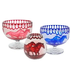 Schalen^Art Glass Schale mit Fuß handgeschliffen blau 