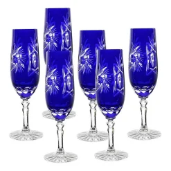 Gläserset^Cristalica Sektflöte blau Schleuderstern 6er Set (180ml)