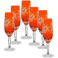 Gläserset^Cristalica Sektflöte orange Schleuderstern 6er Set (180ml)
