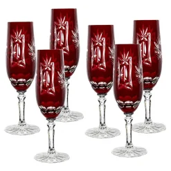Gläserset^Cristalica Sektflöte rot Schleuderstern 6er Set (180ml)
