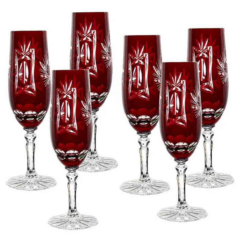 Gläserset^Cristalica Sektflöte rot Schleuderstern 6er Set (180ml)