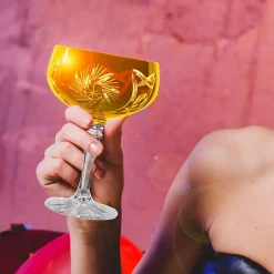 Sektgläser|Farbige Gläser^Cristalica Sektschale gelb Schleuderstern 6er Set (200ml)