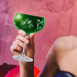 Gläserset^Cristalica Sektschale grün Schleuderstern 6er Set (200ml)