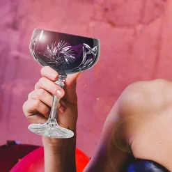 Gläserset^Cristalica Sektschale violett Schleuderstern 6er Set (200ml)