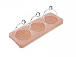 Küchenzubehör^Cristalica Servierset 4-- teilig, 3 Glasglocken und Holzbrett 28 cm Wood