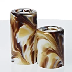 Kerzenhalter^Art Glass Teelichthalter Kerzenständer Tischleuchter Glas 2er-Set 9cm/13cm Handmade bunt