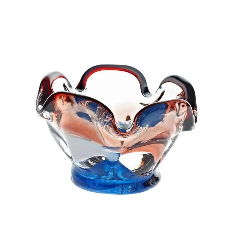 Kerzenhalter^Art Glass Teelichthalter mit blauem Fuss "Stiller" (9cm)