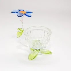 Valentienstag|Frauen^Art Glass Teelichthalter mit Blume Blumen 7,5cm Glas Kerzenhalter Dekoration Geschenk