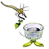 Frauen|Blumen^Art Glass Teelichthalter mit Libelle Blumen 7,5cm Glas Kerzenhalter Dekoration Geschenk