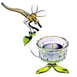 Frauen|Blumen^Art Glass Teelichthalter mit Libelle Blumen 7,5cm Glas Kerzenhalter Dekoration Geschenk