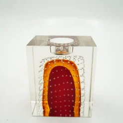 Valentienstag|Halloween^Cristalica Teelichthalter Murano-Stil Höhe ca. 12cm Amber/Rot Handarbeit