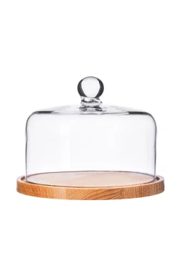 Teller & Platten|Kuchen & Torten^Cristalica Kingdom Tortenplatte Holz mit Glasdeckel Durchmesser ca. 20cm Kuchenplatte mit Deckel