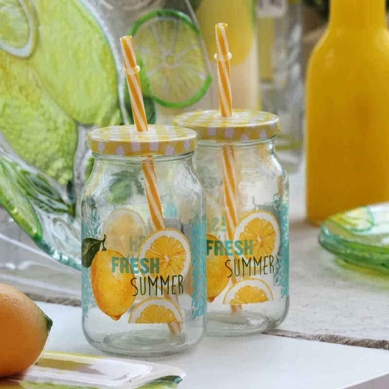 Saft- & Wassergläser|Cocktailgläser^Glaswaren sonstige Trinkglas m. Strohhalm Fresh Summer 450 ml