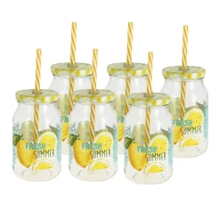 Gläserset^Cristalica Trinkglas m. Strohhalm Fresh Summer 6er Set 450 ml