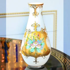 Vasen^Art Glass Vase White Queen 25 cm, Weiß/Gold, aus Glas