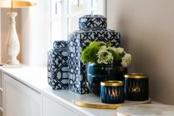 Kerzenhalter^Gift Company Votivkerzenhalter Glas mit Schliff Goldrand 7,5cm