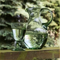 Kanne & Krug^Art Glass Weinkrug Thüringer Waldglas grün 1700ml Wasserkanne Gefäß mit Henkel Handmade