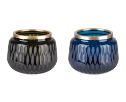 Orchideentopf & Stäbe|Kerzenhalter^Gift Company Windlicht Glastopf mit Schliff Goldrand Olive 13,5cm