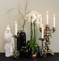 Orchideentopf & Stäbe|Kerzenhalter^Gift Company Windlicht Glastopf mit Schliff Goldrand Olive 13,5cm