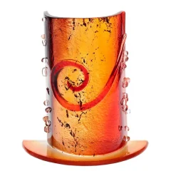 Kerzenhalter^Art Glass Windlicht Teelicht Kerzenhalter Tischdeko Terrasse Fusing Glas 15cm rot Handmade