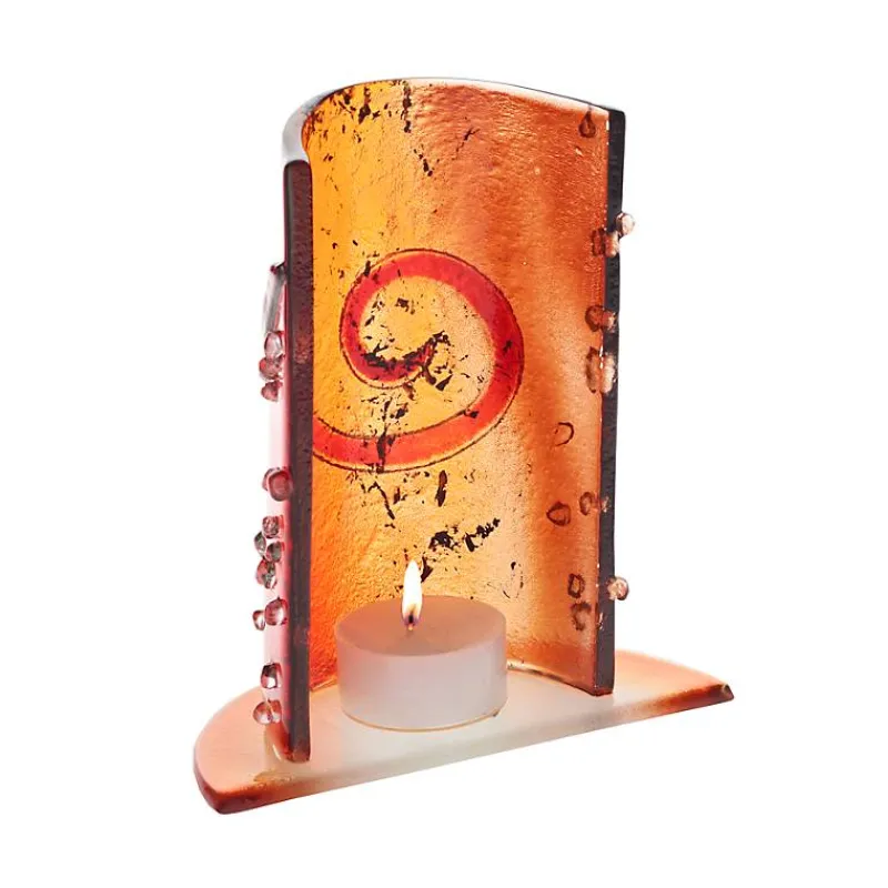 Kerzenhalter^Art Glass Windlicht Teelicht Kerzenhalter Tischdeko Terrasse Fusing Glas 15cm rot Handmade